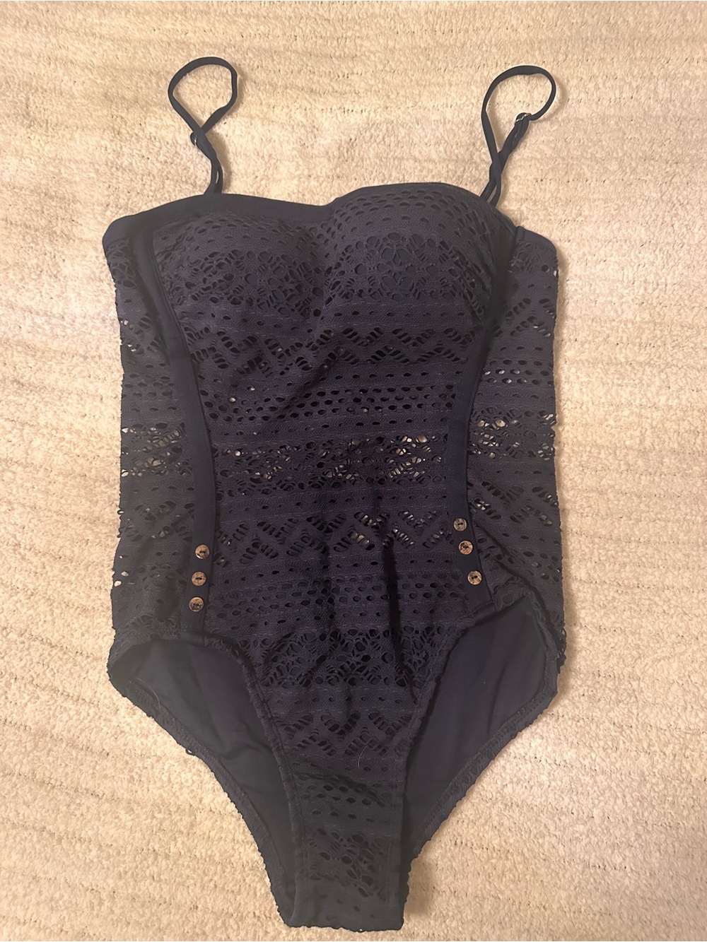 Navy Retro Crochet One-Piece Swimsuit with Removable Straps